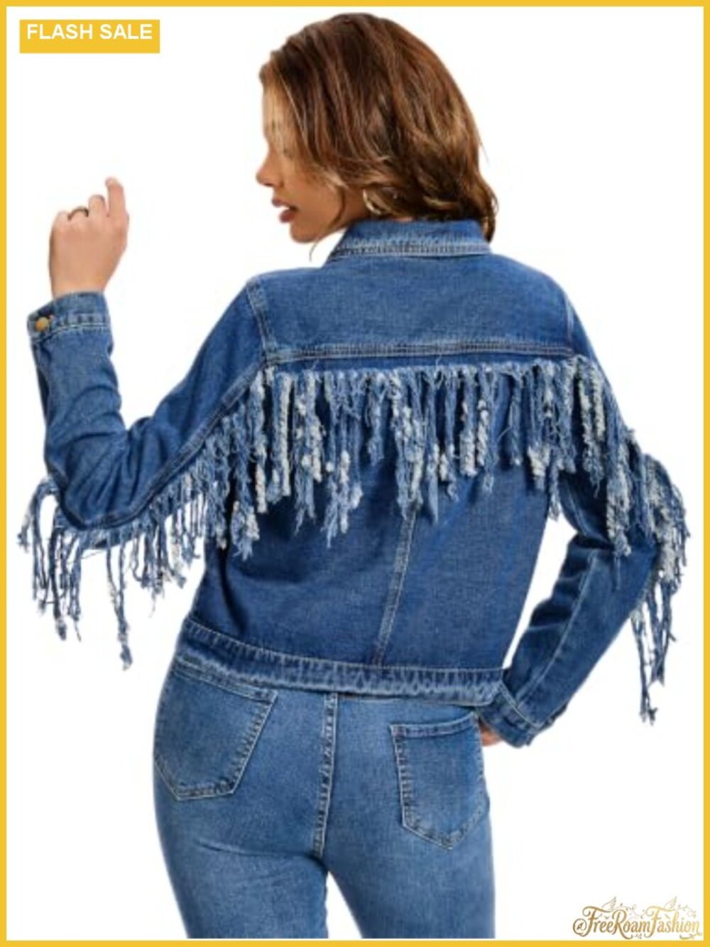 Fringed Western Denim Jacket for Women Cowgirl Long Sleeve Button Down Vintage